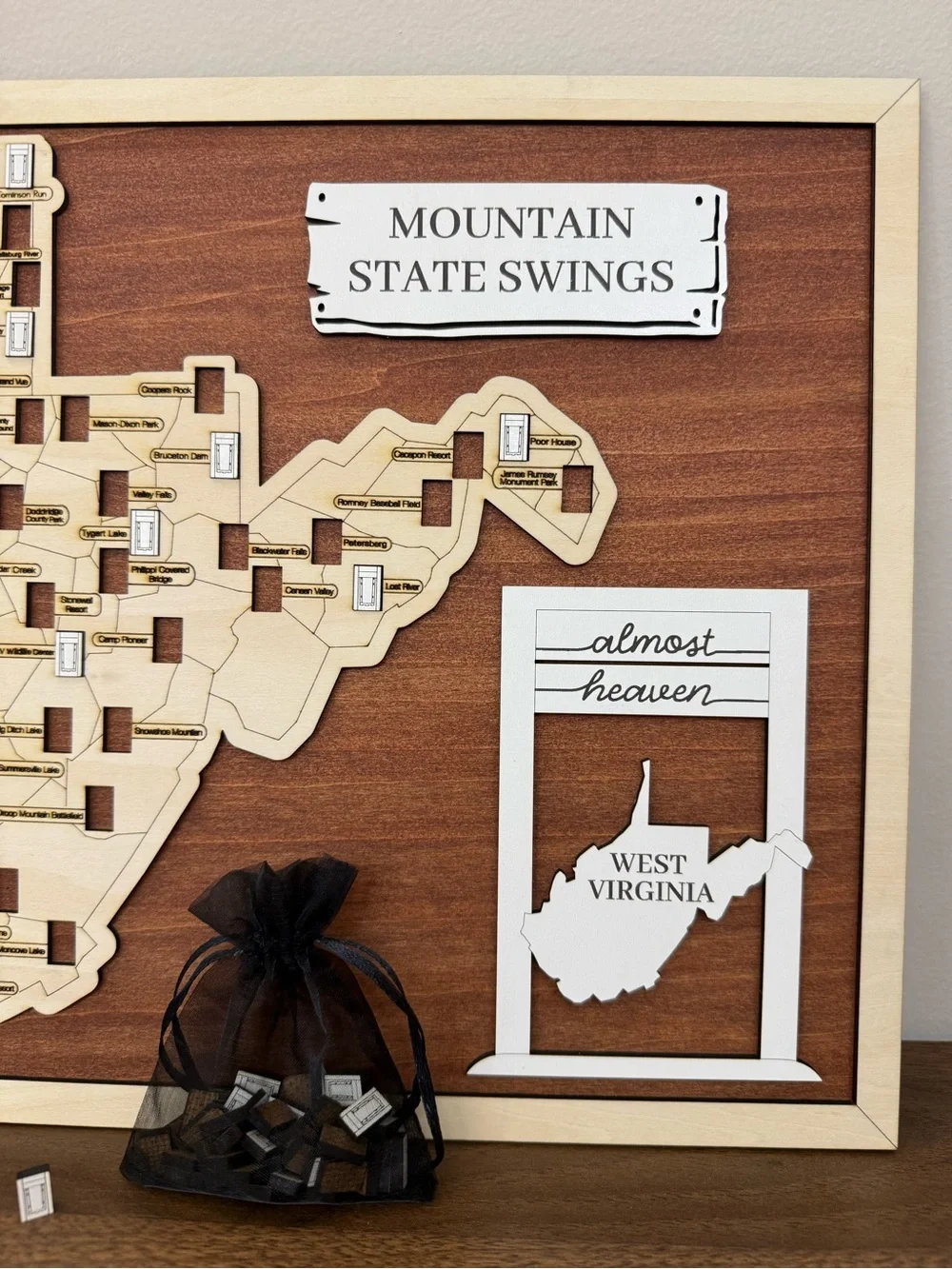 West Virginia Almost Heaven Swing Map, Wooden West Virginia Map